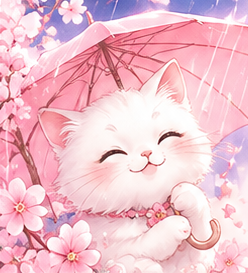 桜の中の白猫